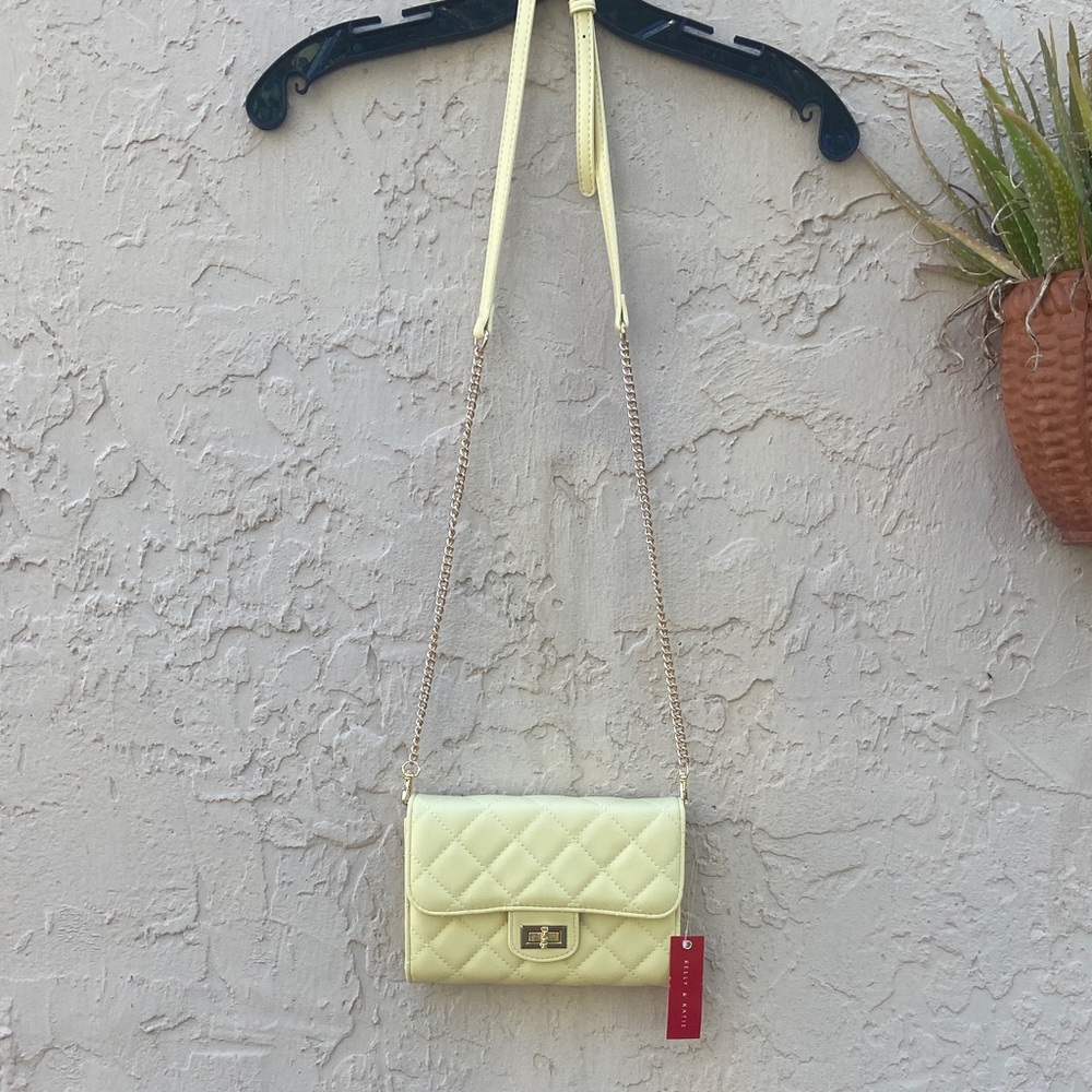Kelly and Katie Gorgeous Chloe Quilted Pale Yellow Crossbody Shoulder Bag